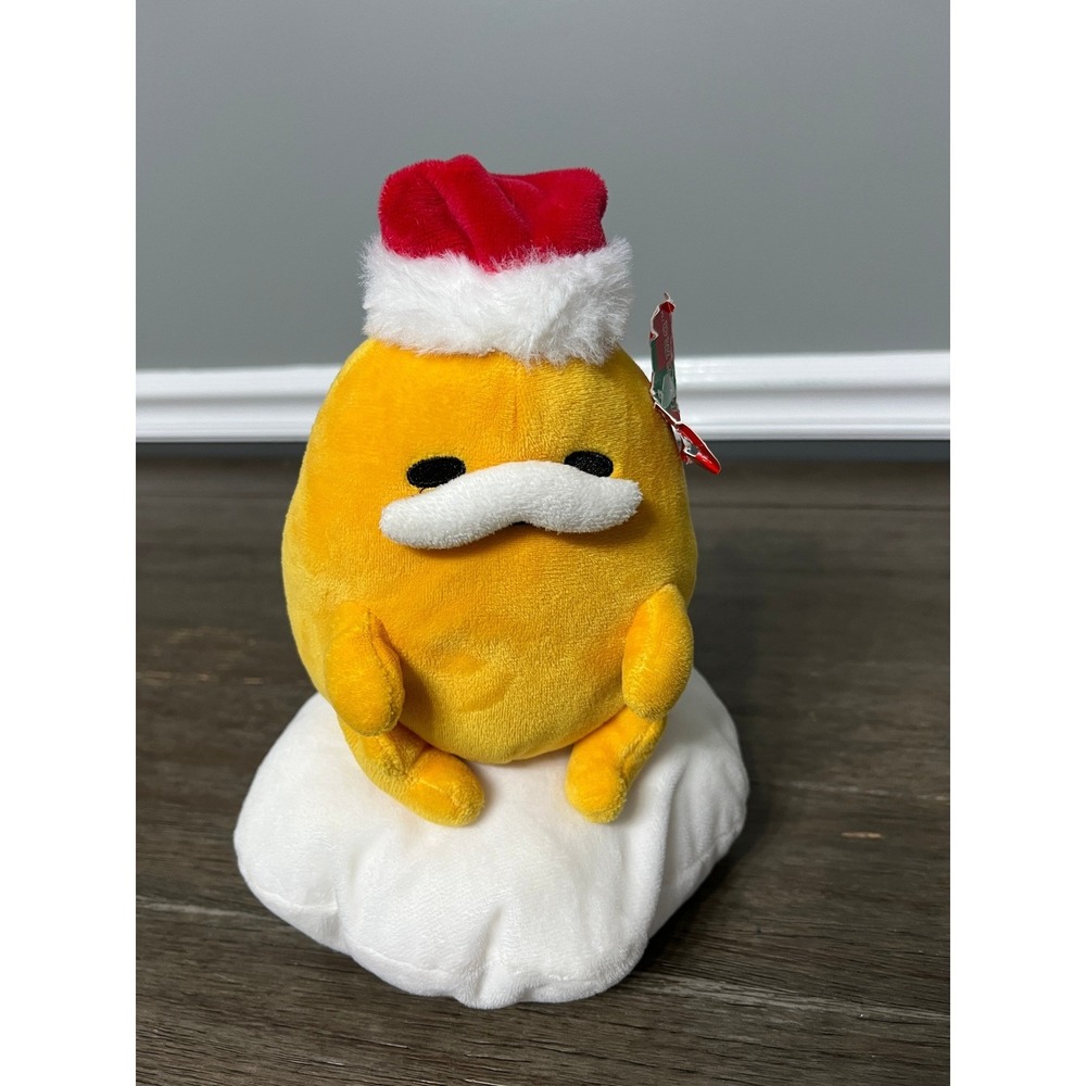 Sanrio Gudetama Holiday Lazy Egg Christmas Plush Santa Hat Cloud Base NWT 6"